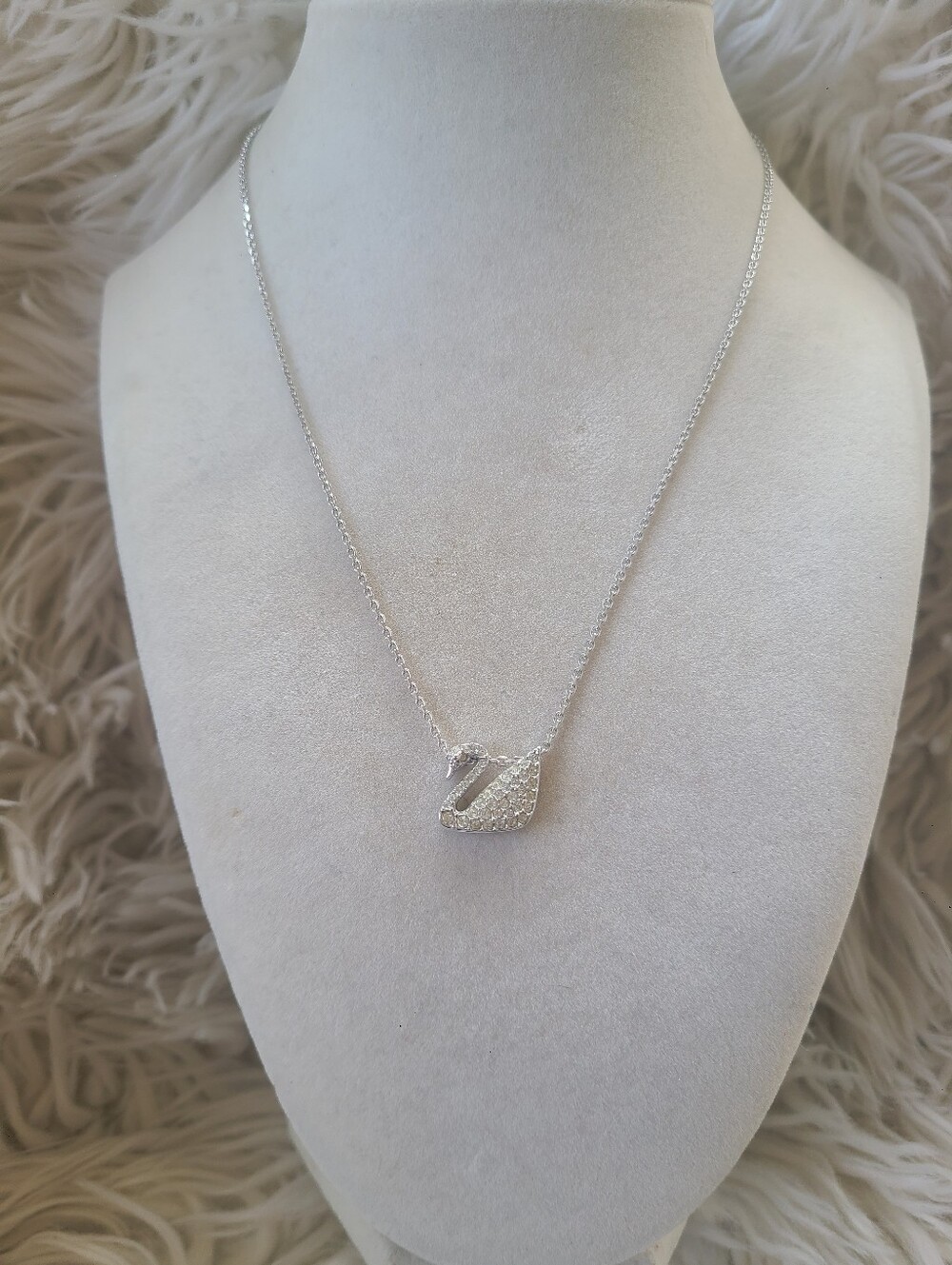 Swarovski Swan Stamped Rhodium Plated Necklace - Great Condition